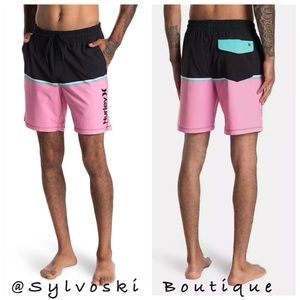 🔥Hurley Volley Color Block Swim Trunks NWT